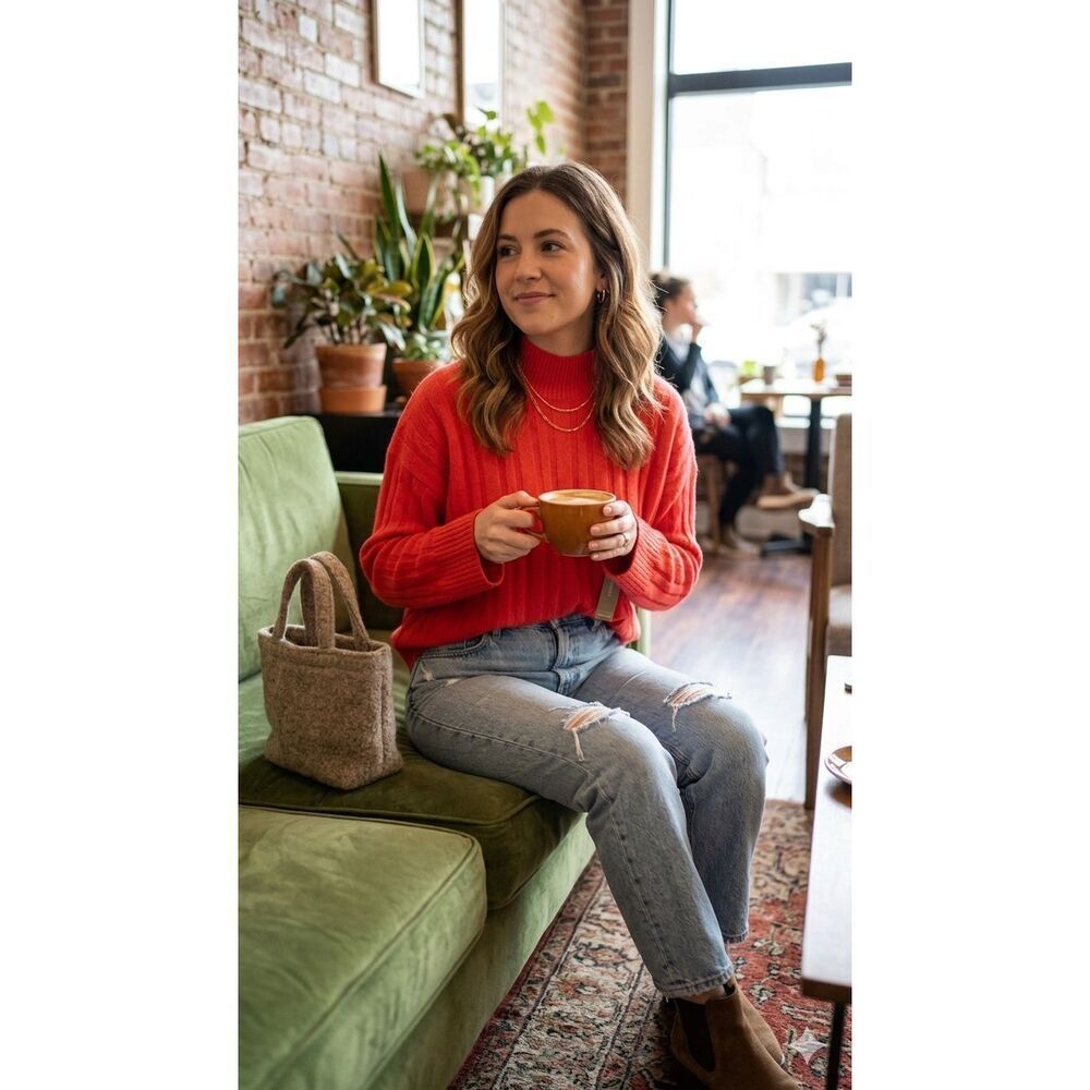 NWT J.Crew Ribbed Mockneck Sweater in Supersoft Yarn Red XL Wool Alpaca BM209⁠